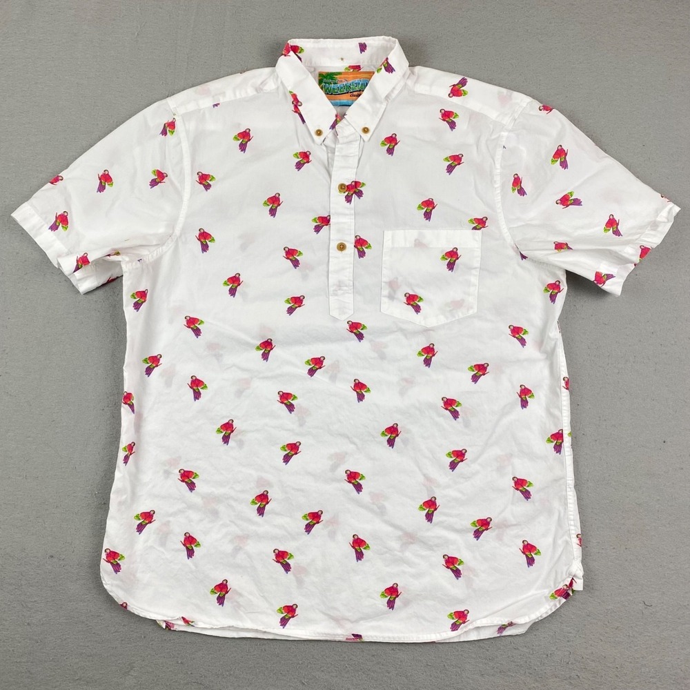 Chubbies Popover henley Shirt Mens XL white all over print Macaw Hawaiian